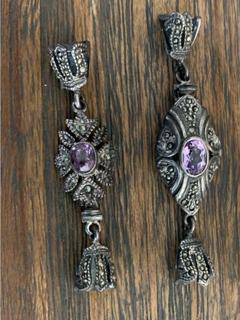 Sterling two Vintage marcasite amethyst 
used for making bracelets or necklaces